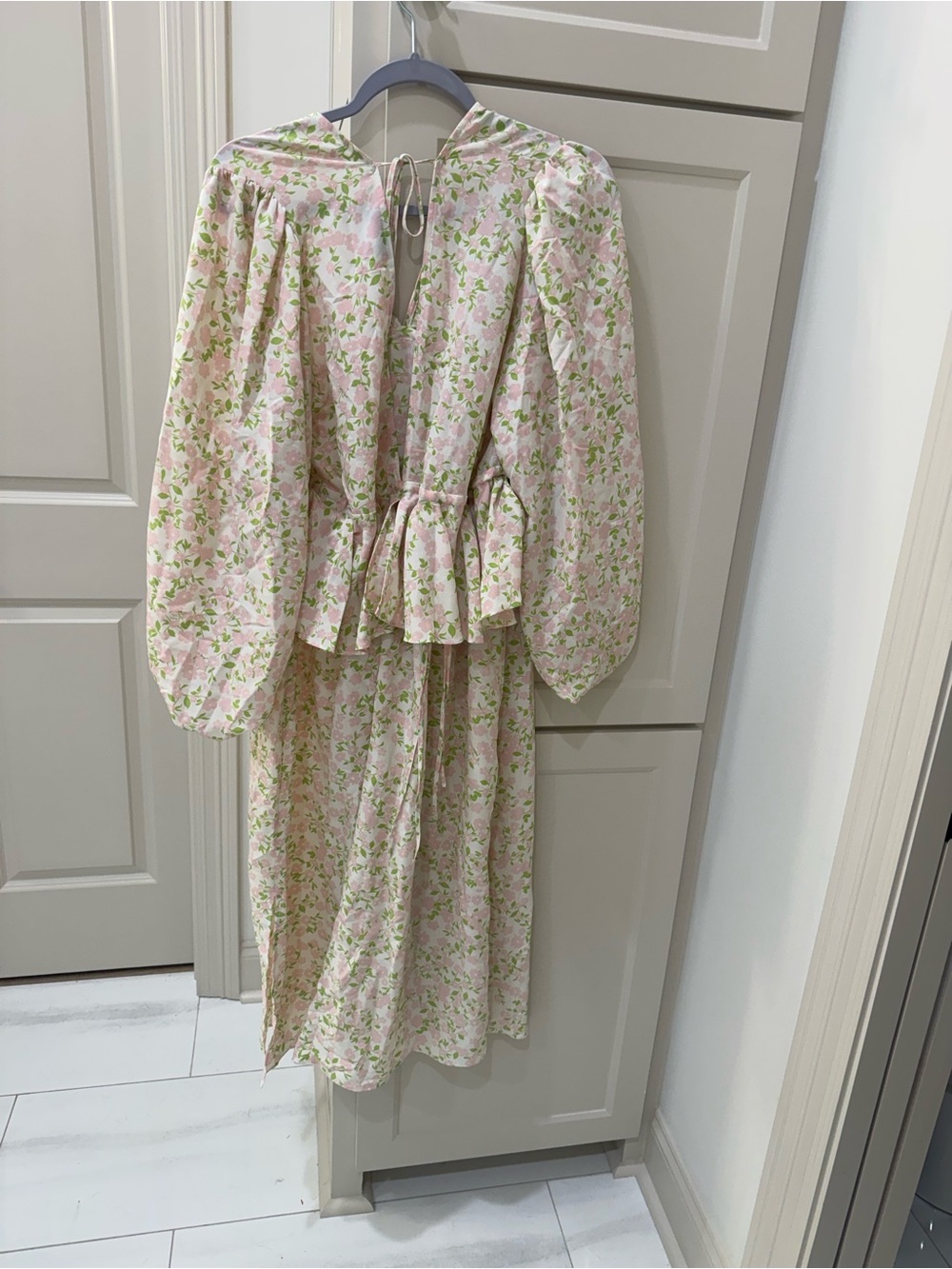 Topshop Maternity Midi Dress Floral pink green Print open back with tie size 10 - Picture 3 of 6